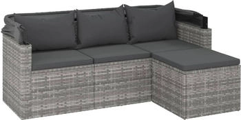 vidaXL 3-Sitzer-Gartensofa mit Dach und Fußhocker Poly Rattan grau (362335)