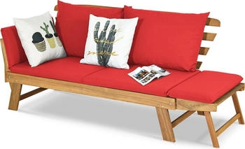 Costway Gartenbank mit Liegefunktion mit Auflagen 198 x 75 x 75 cm rot (AB93317DQ+DE)