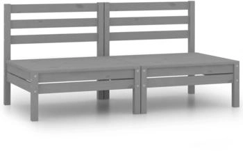 vidaXL Garten-Mittelsofas 2 Stk. Grau Kiefer Massivholz