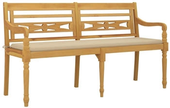 vidaXL Batavia-Bank mit Beigem Kissen 150 cm Massivholz Teak