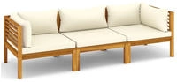 vidaXL 3-Sitzer-Gartensofa mit Creme Kissen Massivholz Akazie
