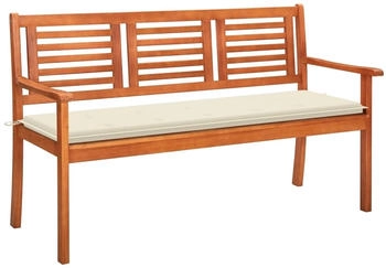 vidaXL 3-Sitzer-Gartenbank mit Auflage 150 cm Massivholz Eukalyptus Cremewei&szlig;