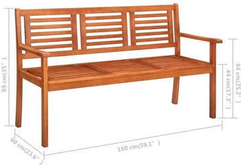 vidaXL 3-Sitzer-Gartenbank mit Auflage 150 cm Massivholz Eukalyptus Anthrazit