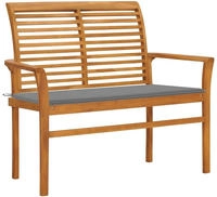 vidaXL Gartenbank mit Grauer Auflage 112 cm Massivholz Teak