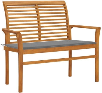 vidaXL Gartenbank mit Grauer Auflage Massivholz Teak 112 cm