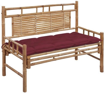 vidaXL Gartenbank mit Auflage Bambus Weinrot 120 cm