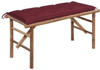 vidaXL Klappbare Gartenbank mit Auflage 118 cm Bambus Weinrot 118 x 38 x 45 cm