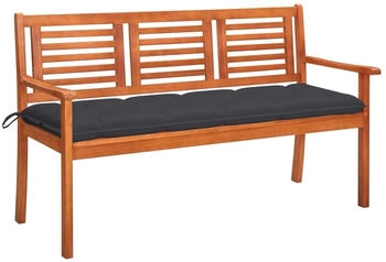 vidaXL 3-Sitzer-Gartenbank mit Auflage 150 cm Massivholz Anthrazit Eukalyptus