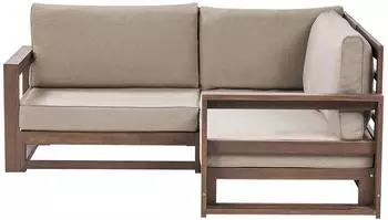 Beliani Lounge Sofa Dunkelbraun Akazienholz Auflagen Taupe 2-Sitzer (377097)