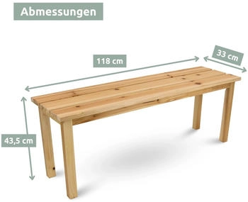 holz4home Gartenbank aus Tannenholz Bis zu 150 Kg Traglast Holzbank 118cm Lang Natur