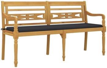 vidaXL Batavia-Bank mit Anthrazit Kissen Massivholz Teak 150 cm