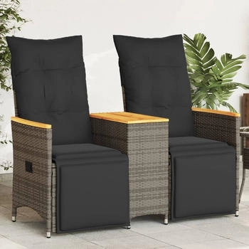 vidaXL Gartensofa 2-Sitzer Verstellbar mit Tisch Grau Poly Rattan (365723) grau