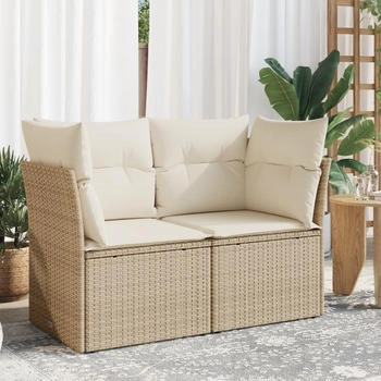 vidaXL Gartensofa mit Kissen 2-Sitzer Beige Poly Rattan (366075)