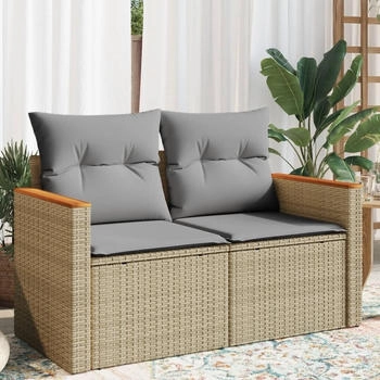 vidaXL Gartensofa mit Kissen 2-Sitzer Beige Poly Rattan (366109)