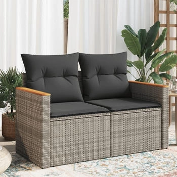 vidaXL Gartensofa 2-Sitzer mit Kissen Grau Poly Rattan (366144) grau