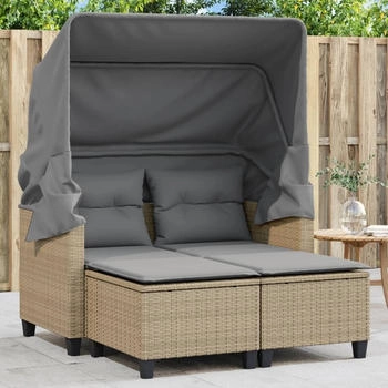 vidaXL Gartensofa 2-Sitzer mit Dach und Hockern Beige Poly Rattan (365785)
