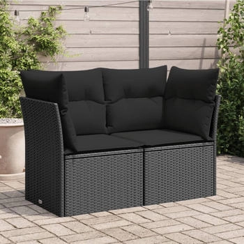 vidaXL Gartensofa mit Kissen 2-Sitzer Schwarz Poly Rattan (365986) schwarz