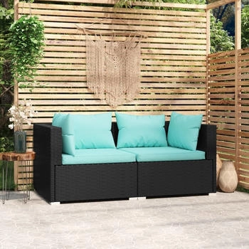 vidaXL 2-Sitzer-Sofa mit Kissen Schwarz Poly Rattan (317531) blau vidaXL 2-Sitzer-Sofa mit Kissen Schwarz Poly Rattan (317531) blau