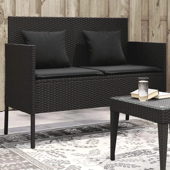 vidaXL Gartenbank mit Kissen Schwarz Poly Rattan (365771) schwarz