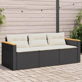 vidaXL Gartensofa mit Kissen 3-Sitzer Schwarz Poly Rattan (365829) schwarz vidaXL Gartensofa mit Kissen 3-Sitzer Schwarz Poly Rattan (365829) schwarz