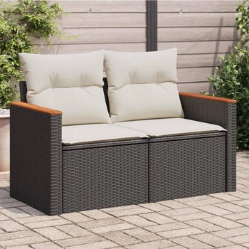 vidaXL Gartensofa mit Kissen 2-Sitzer Schwarz Poly Rattan (366020) schwarz