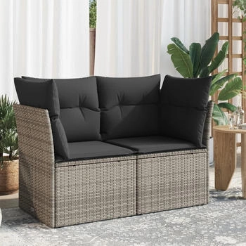 vidaXL Gartensofa 2-Sitzer mit Kissen Grau Poly Rattan (366137) grau