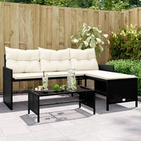 Vidaxl - Gartensofa In L-form Mit Tisch Und Kissen Schwarz Poly Rattan