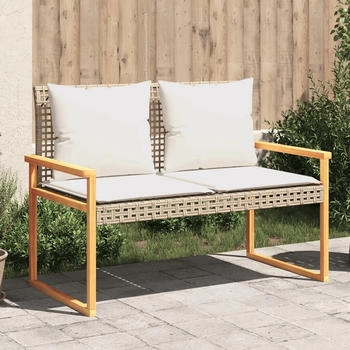 vidaXL Gartenbank mit Kissen Beige Poly Rattan Akazienholz (365863)