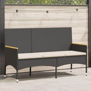 vidaXL Gartenbank 3-Sitzer mit Kissen Schwarz Poly Rattan (365441) schwarz
