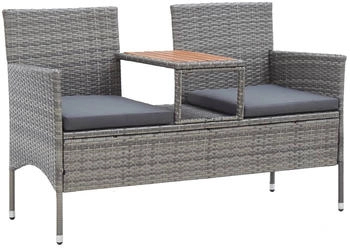 furnicato 2-Sitzer-Gartenbank mit Teetisch 143 cm Polyrattan grau (M608719)