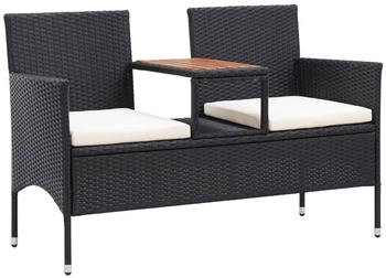 furnicato 2-Sitzer-Gartenbank mit Teetisch 143 cm Polyrattan schwarz (M608718)
