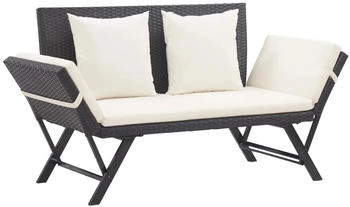 furnicato Gartenbank mit Auflagen 176 cm Polyrattan schwarz (M608726)