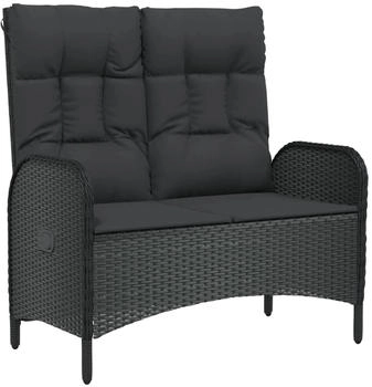 furnicato Gartenbank mit Liegefunktion & Kissen 107 cm Polyrattan schwarz (M608603)