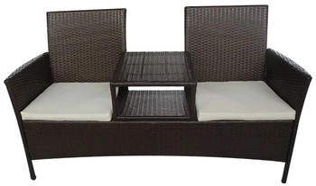 furnicato Gartensofa 2-Sitzer mit Teetisch Polyrattan braun (M608642)