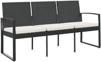 Vidaxl 3-seater Garden Bench With Cushions Black Pp Rattan