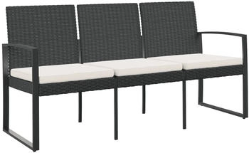vidaXL Gartenbank 3-Sitzer mit Kissen PP-Rattan schwarz