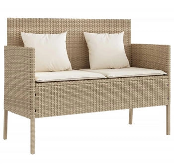 furnicato Gartenbank mit Kissen Polyrattan beige