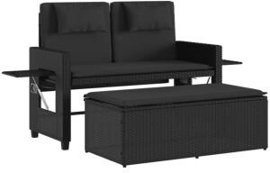 furnicato Verstellbar mit Kissen Schwarz Poly Rattan