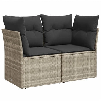 vidaXL Gartensofa mit Kissen 2-Sitzer Hellgrau Poly Rattan (366192)