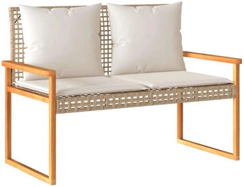 furnicato mit Kissen Beige Poly Rattan Akazienholz