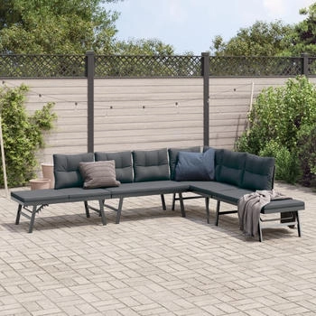 vidaXL Gartenbank 4 Stk. mit Kissen Pulverbeschichteter Stahl Schwarz (3283721)