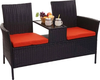 MCW Poly-Rattan Sitzbank mit Tisch E24 Schwarz/Terracotta