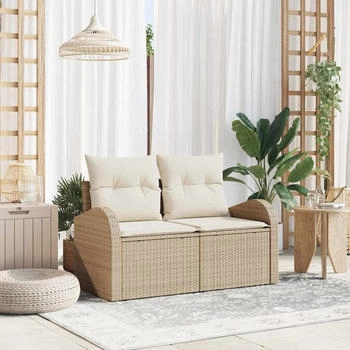 vidaXL Gartensofa mit Kissen 124 x 62 x 69cm Poly-Rattan Beige (42006736)