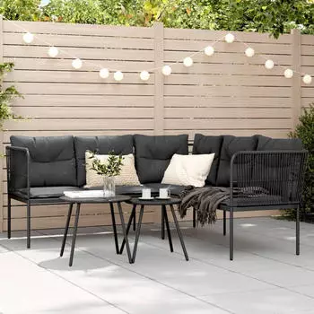 vidaXL Gartensofa L-Form mit Kissen Stahl und Textilene Schwarz (4008107)