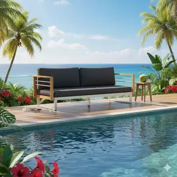 OUTLIV. Hawaii Gartenloungesofa Edelstahl/Teak/Spunpolyester Dunkelgrau Hellgrau (803STS3-058)