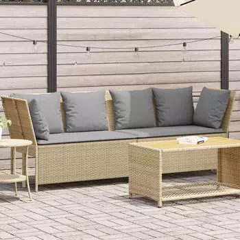 vidaXL Gartensofa mit Kissen Poly Rattan Beige (4104126)