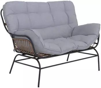 MCW MCW-P75 2er-Gartensofa Poly-Rattan Metall, dunkelgrau, Polster hellgrau (100676)