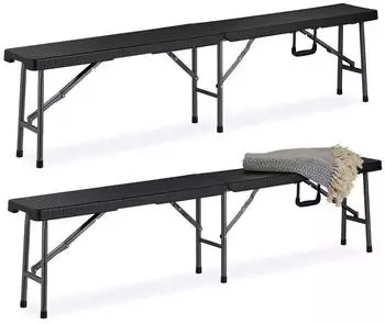 Relaxdays Bierbank 2er-Set, faltbar, Kunststoff/Metall, 179x43x24,5cm, Schwarz