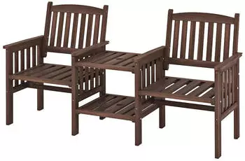 Costway Gartenbank mit Tisch, 2-Sitzer, Tannenholz, Schirmloch, 330kg (SF6464OR)