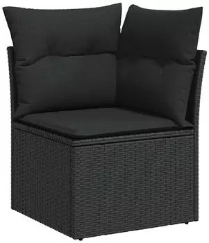 vidaXL Gartensofa-Set 9-teilig mit Kissen, Poly Rattan, Schwarz (3364619)
